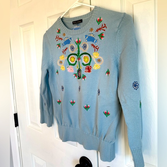 Brooks Brothers Women’s Sweater Small Embroidered Birds Flowers Boho Preppy - Picture 4 of 11